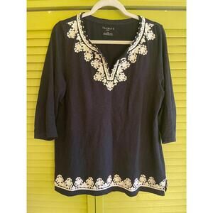 Talbots Black Top with White Applique - Size PL - Super Cute